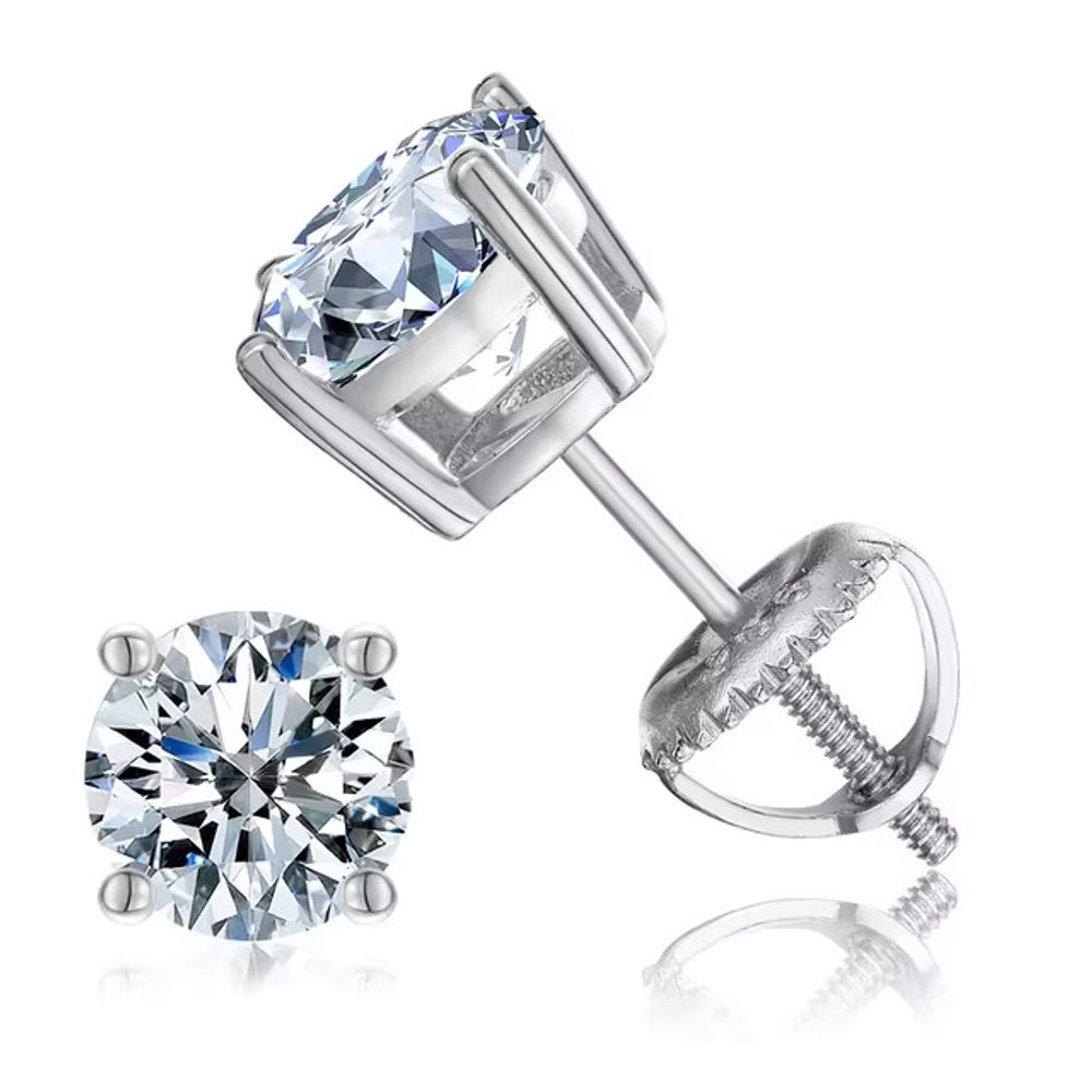925 Silver Moissanite Stud Earrings for Unisex in 1 Carat Colorful