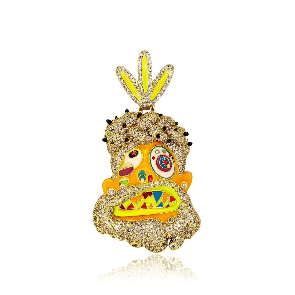 Iced Out Jesus Piece with Colored Enamel Pendant with Cuban Link Chain